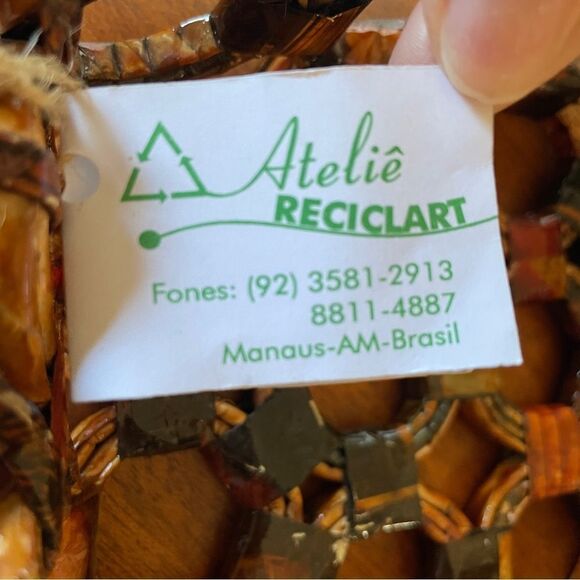 NWT Handcrafted Basket From Brazil Brown Red Black and Tan - Picture 7 of 11